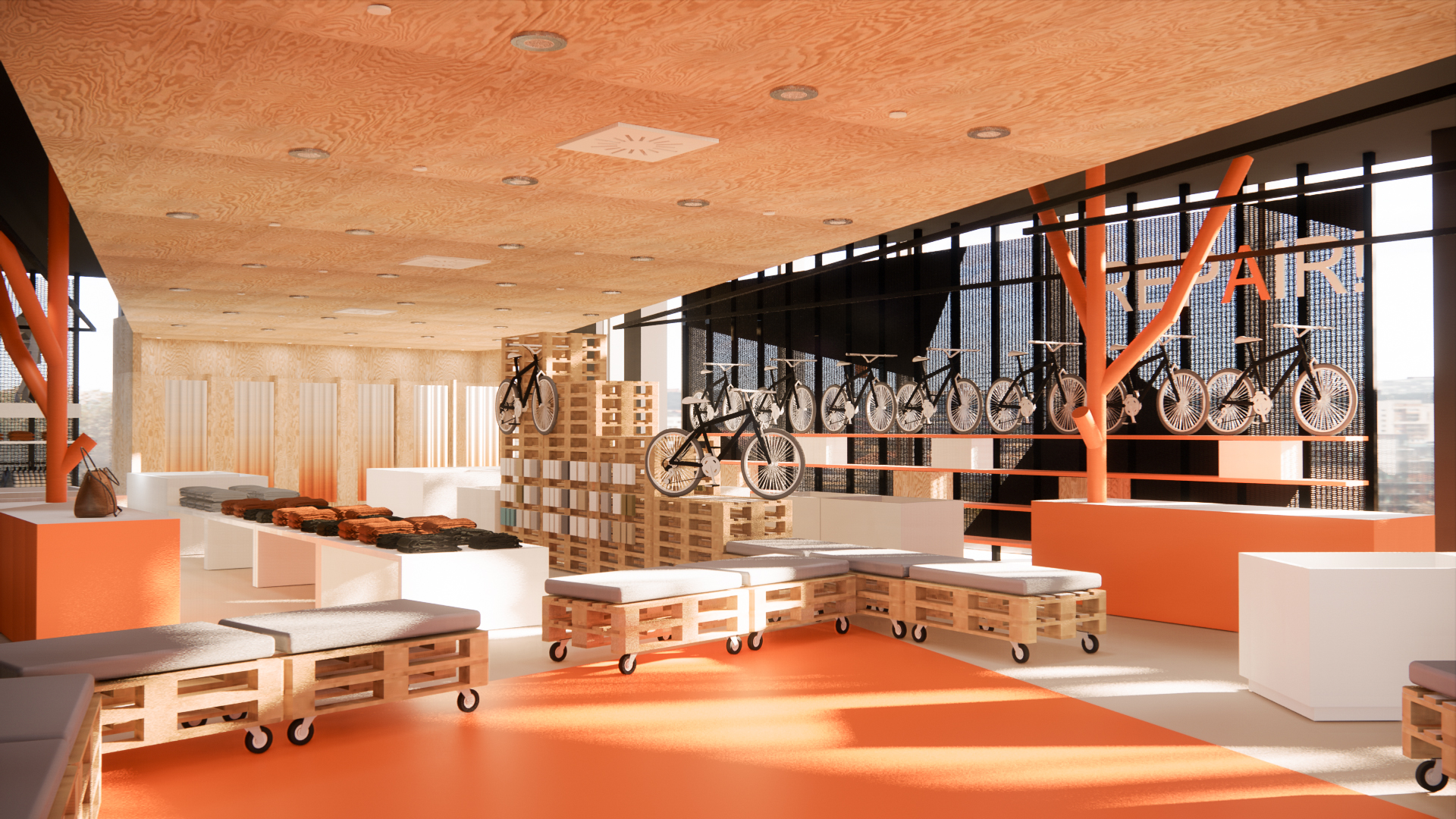 Innenansicht eines modern gestalteten Gewerbekaufhauses in Leipzig